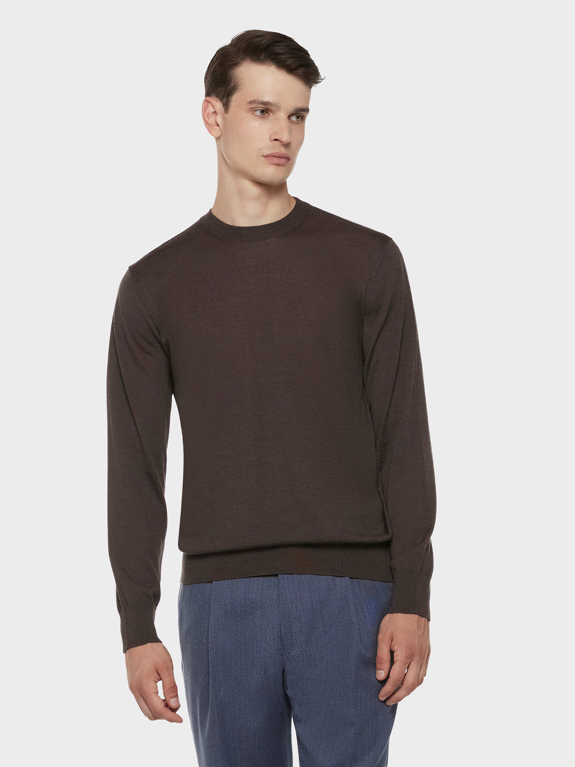 Caruso Menswear Abbigliamento Uomo Maglieria Maglia girocollo in lana, seta e cashmere marrone look 1