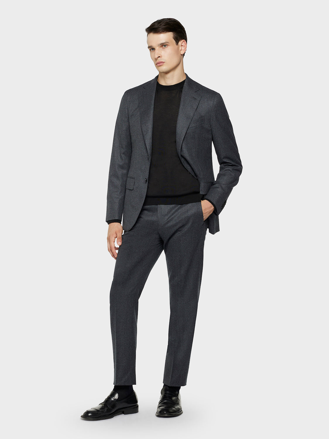 Caruso Menswear Abbigliamento Uomo Maglieria Maglia girocollo in lana, seta e cashmere nero look 3