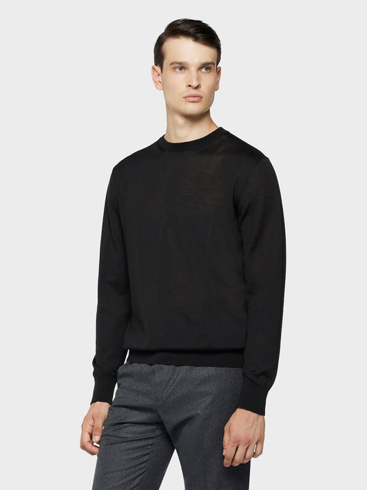Caruso Menswear Abbigliamento Uomo Maglieria Maglia girocollo in lana, seta e cashmere nero look 1