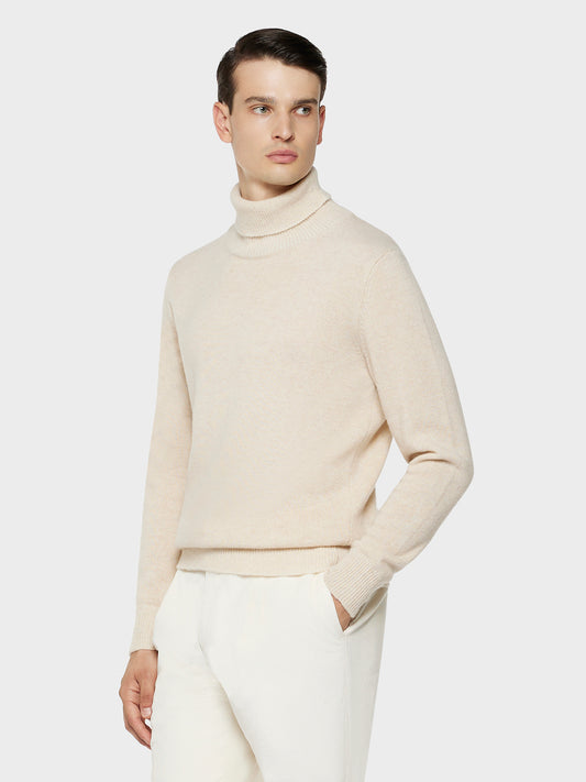 Caruso Menswear Abbigliamento Uomo Maglieria Dolcevita in lana babywool beige look 1