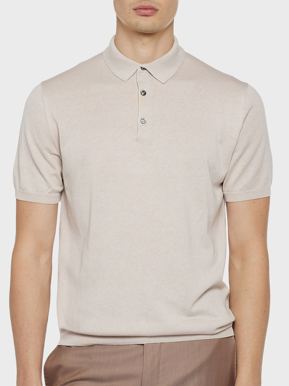 Beige Short-Sleeved Cotton Polo