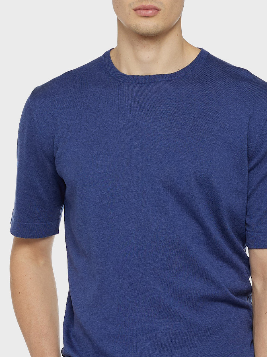 Blue Cotton Knit T-Shirt