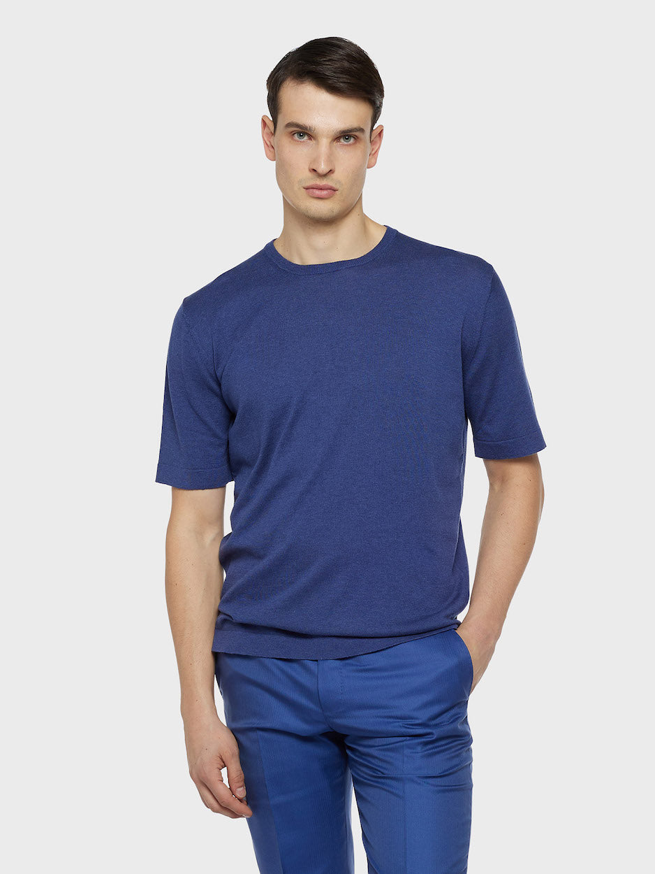 Blue Cotton Knit T-Shirt