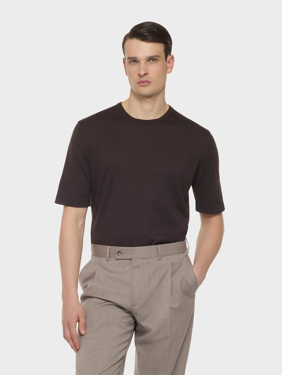 Brown Cotton Knit T-Shirt