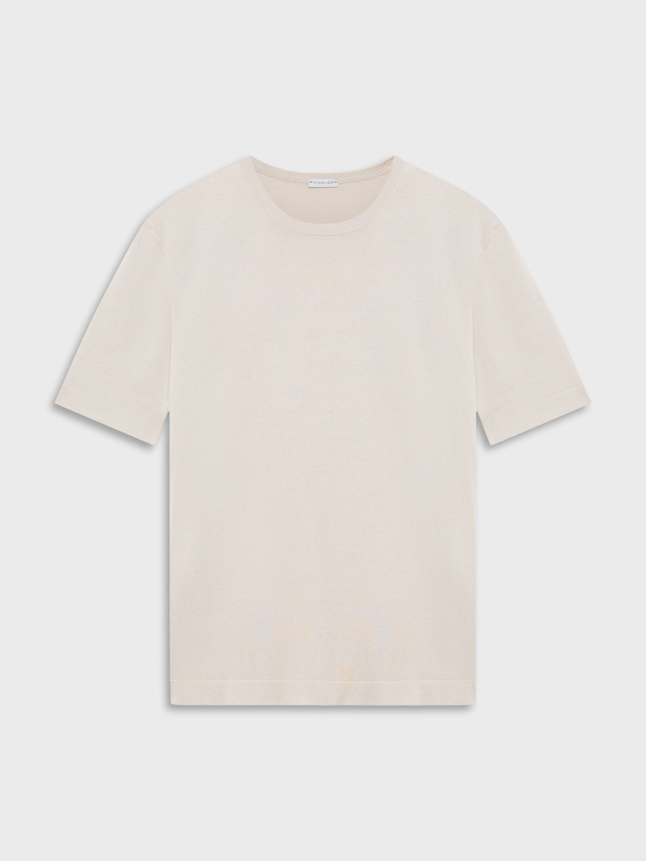 Knit T-shirt in silk and cotton cream