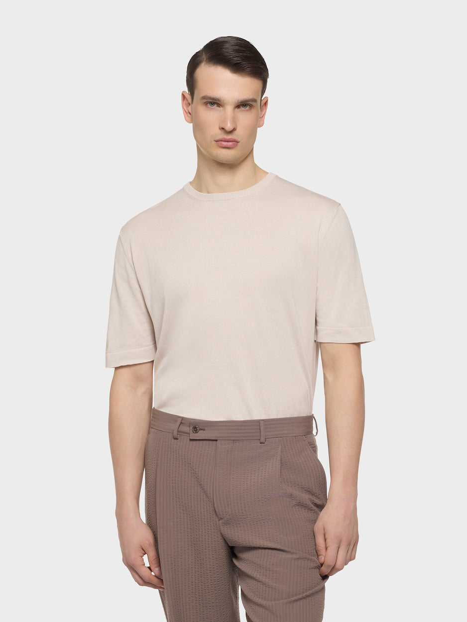 Beige Cotton Knit T-Shirt