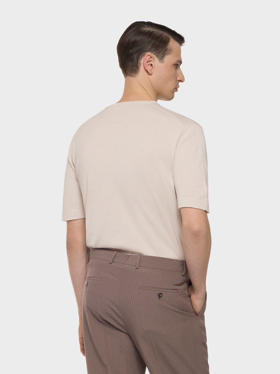 Beige Cotton Knit T-Shirt