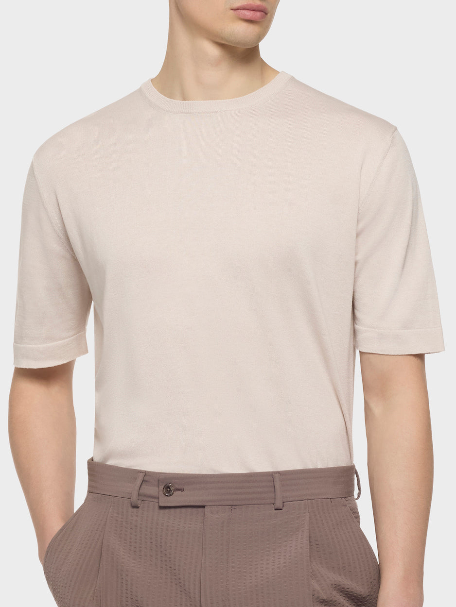 Knit T-shirt in silk and cotton cream
