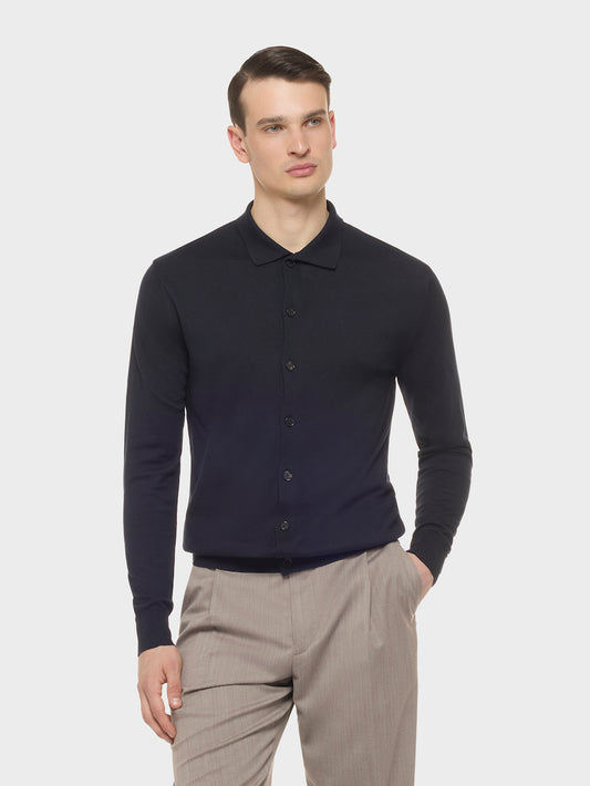 Long-Sleeve Polo in Cotton Blue