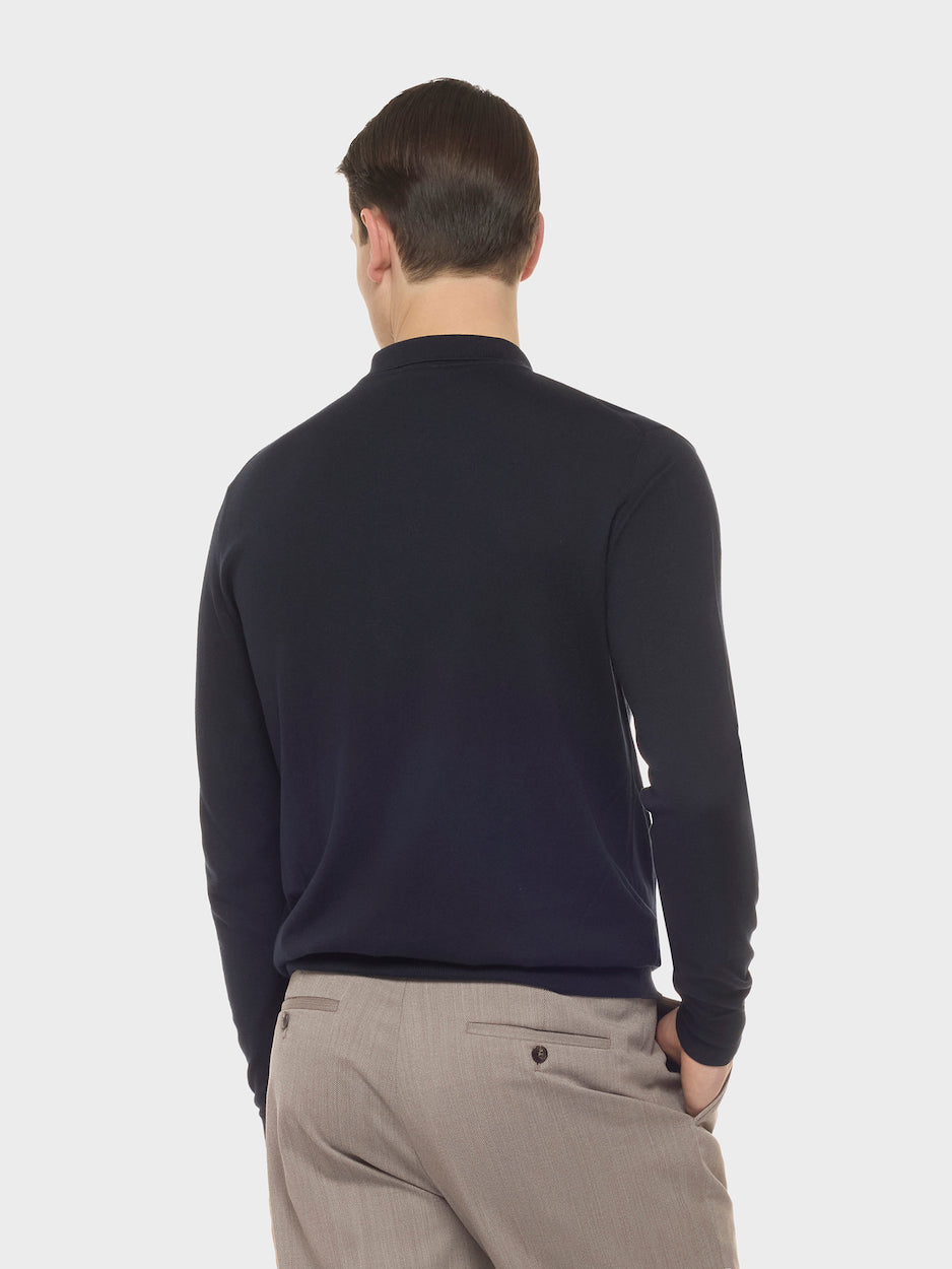 Long-Sleeve Polo in Cotton Blue
