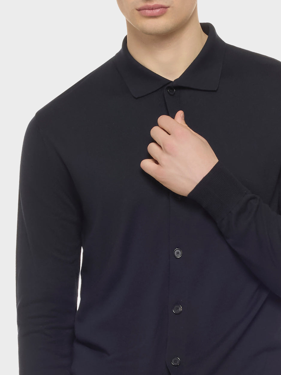 Long-Sleeve Polo in Cotton Blue