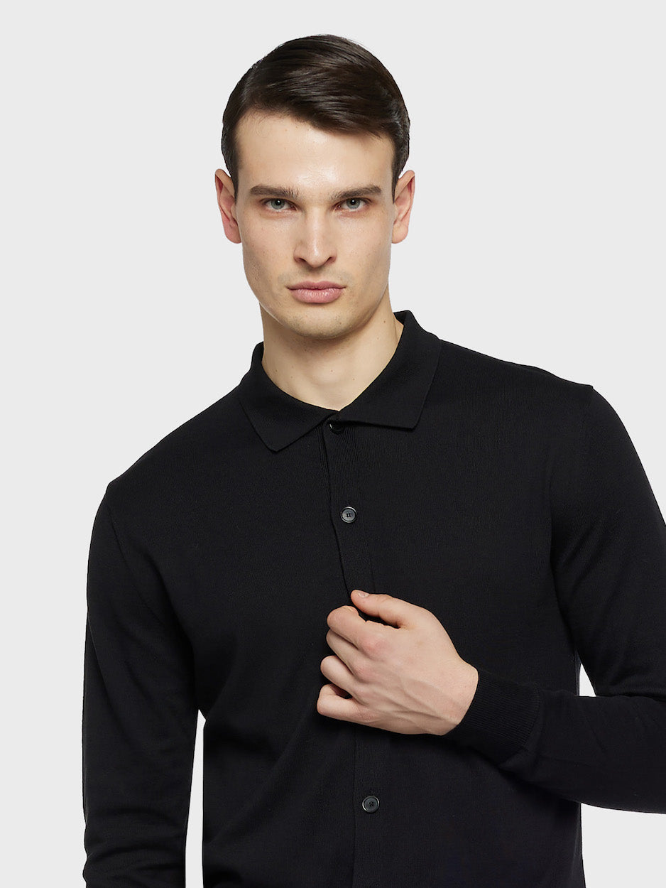 Polo a maniche lunghe in cotone nera