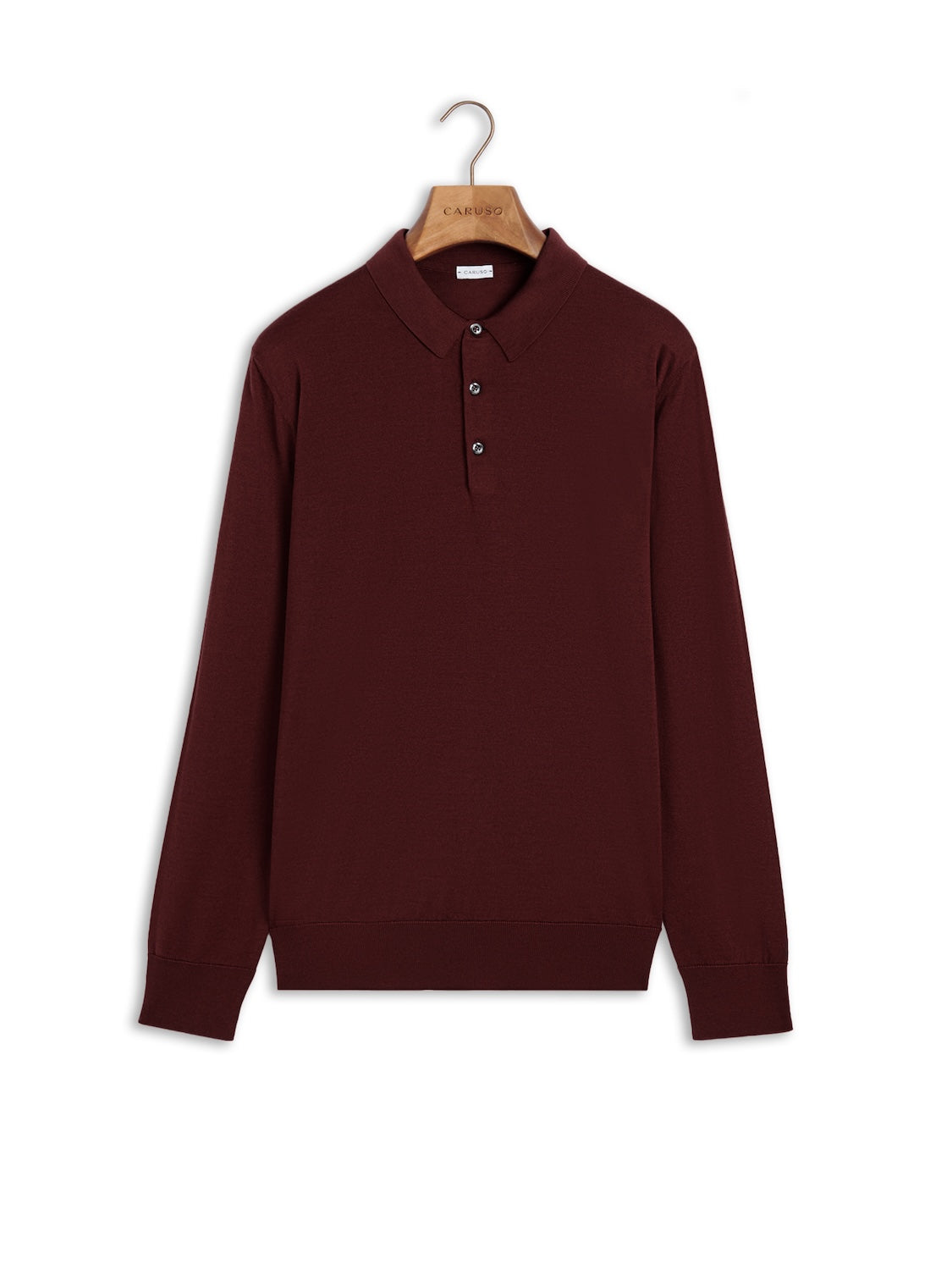 Polo a maniche lunghe in seta e cotone bordeaux
