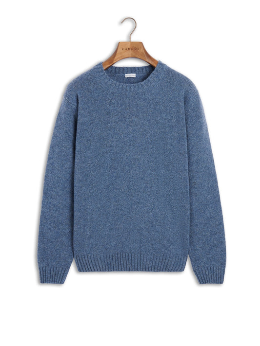 Crewneck sweater in blue Shetland wool