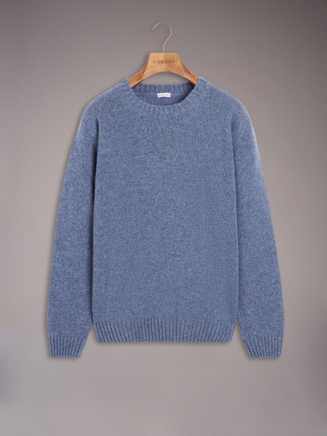 Crewneck sweater in blue Shetland wool