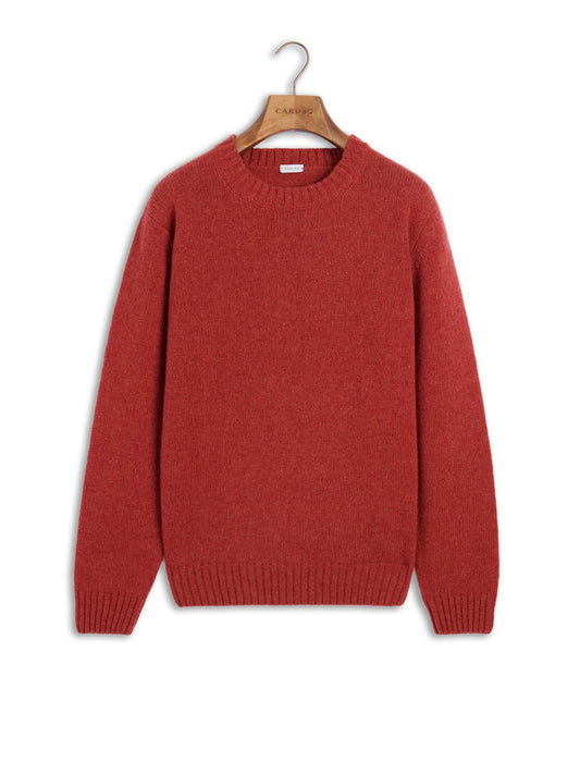 Crewneck sweater in burgundy Shetland wool