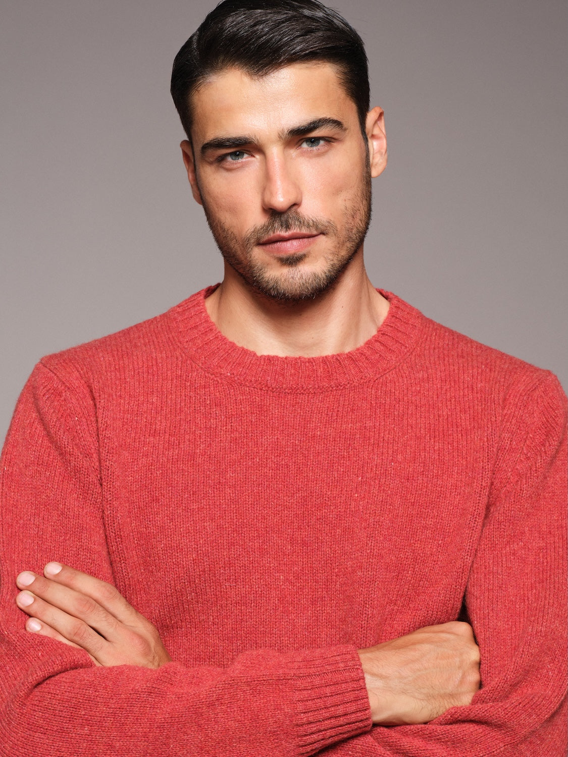 Maglia girocollo in lana Shetland rossa