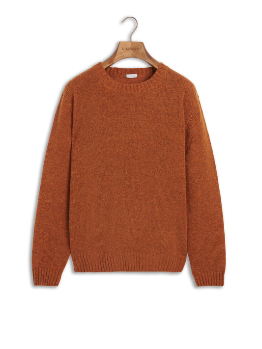 Crewneck sweater in burgundy Shetland wool