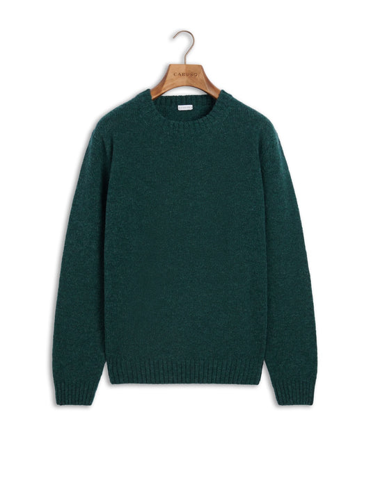 Crewneck sweater in green Shetland wool