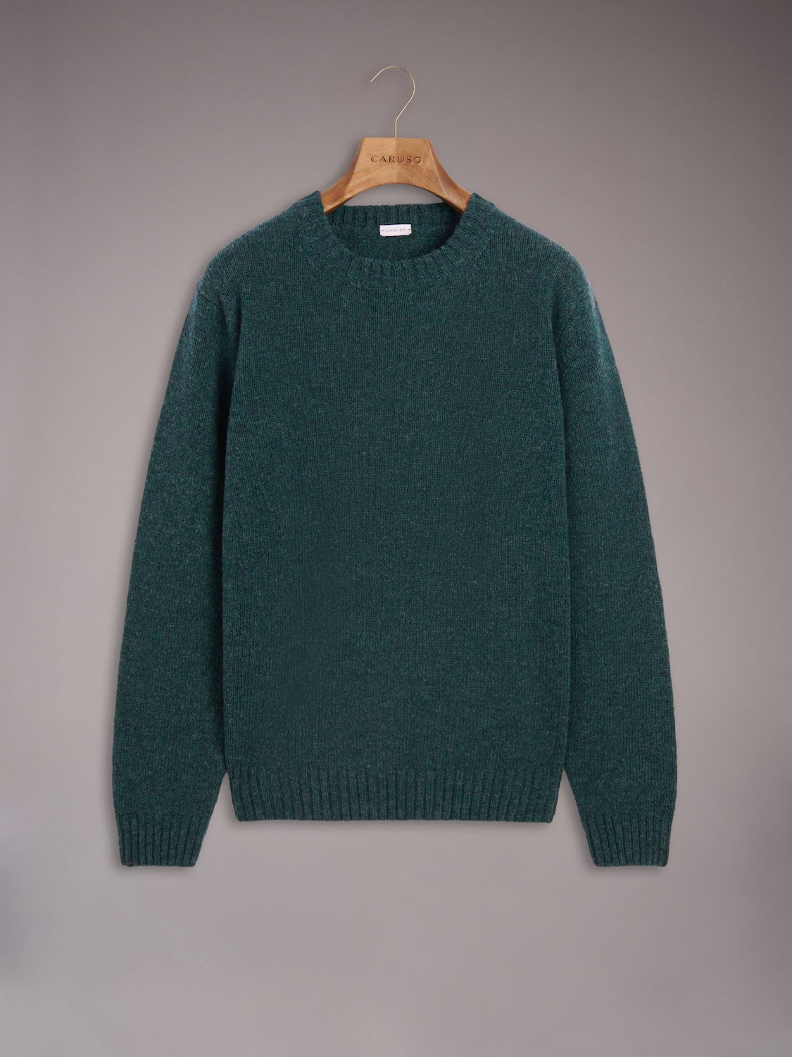 Crewneck sweater in green Shetland wool
