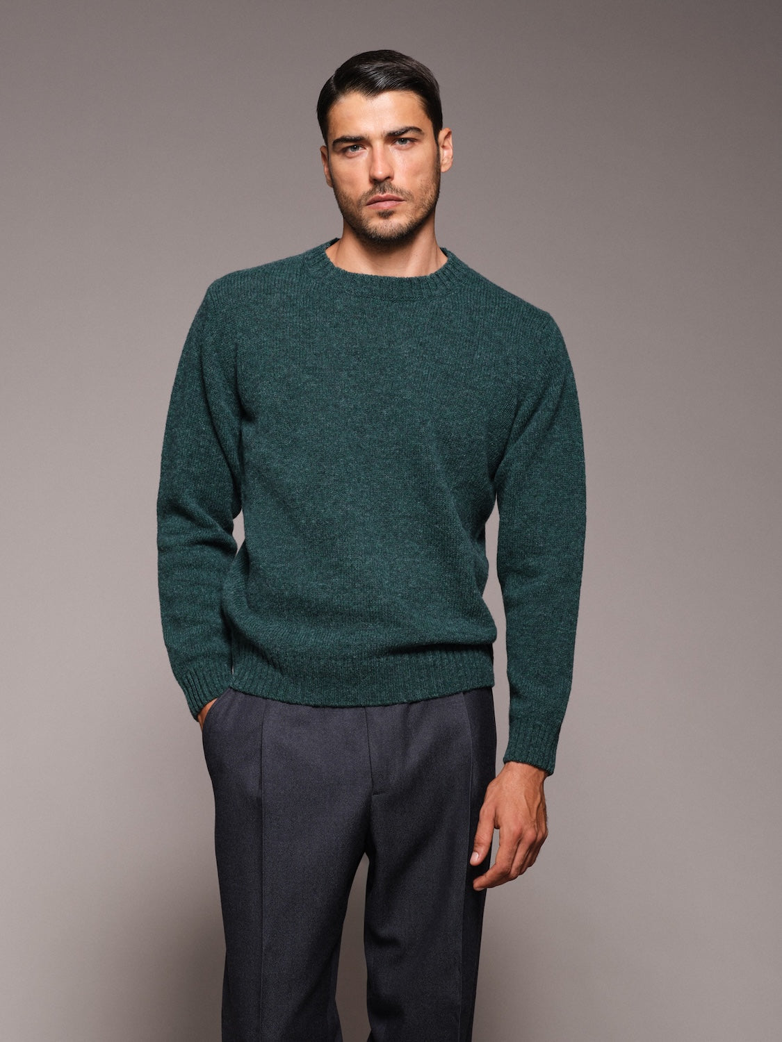 Maglia girocollo in lana Shetland verde