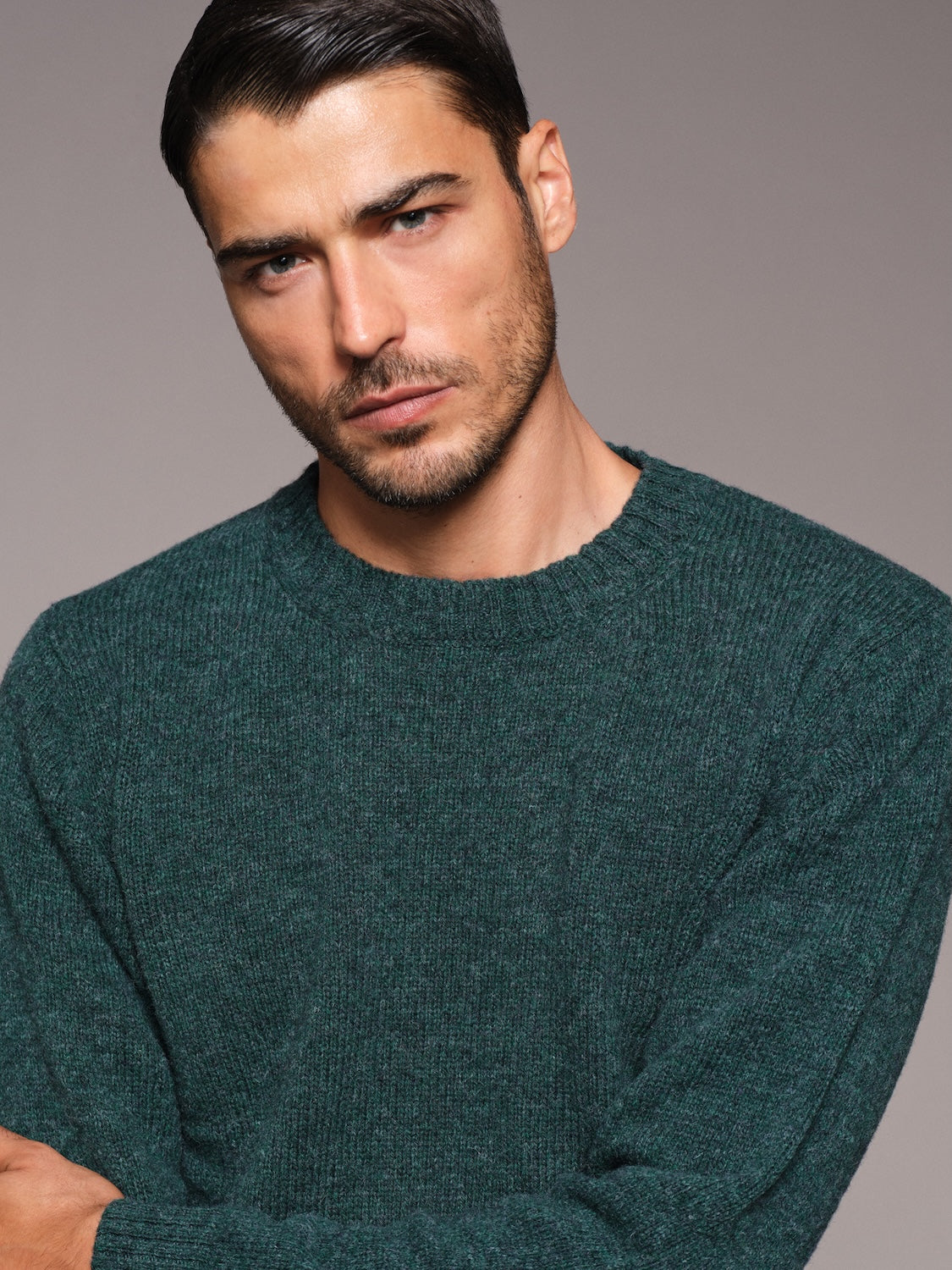 Maglia girocollo in lana Shetland verde