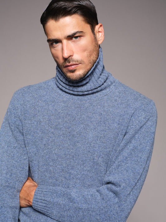 Turtleneck in blue Shetland wool