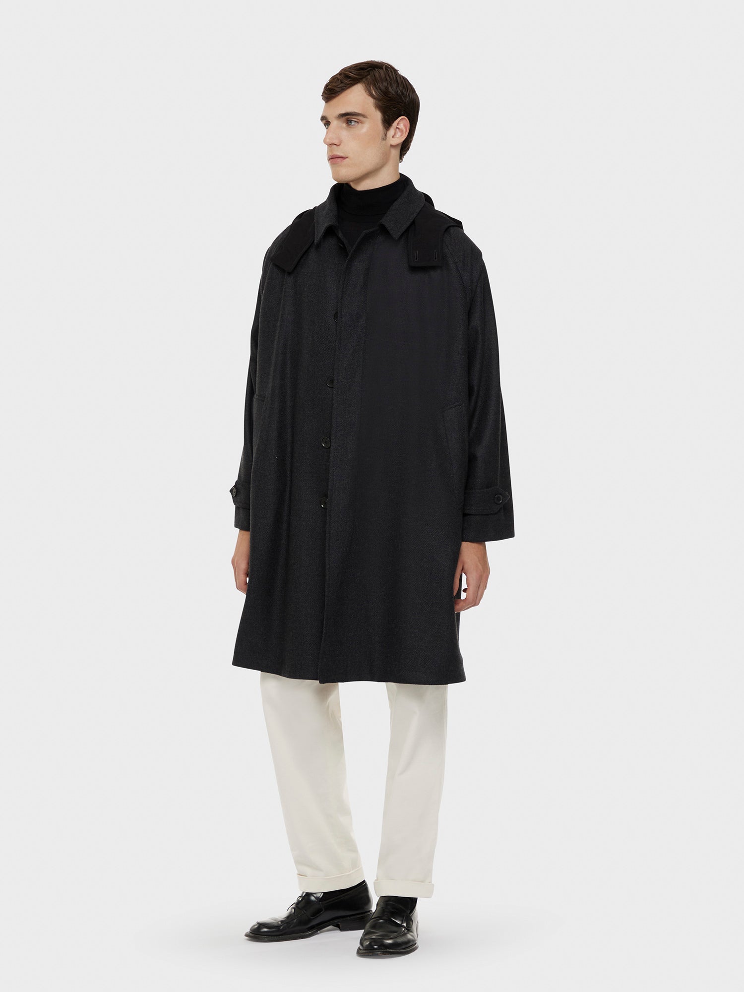 Caruso Menswear Abbigliamento Uomo Cappotto con cappuccio in lana e cashmere grigio antracite total look