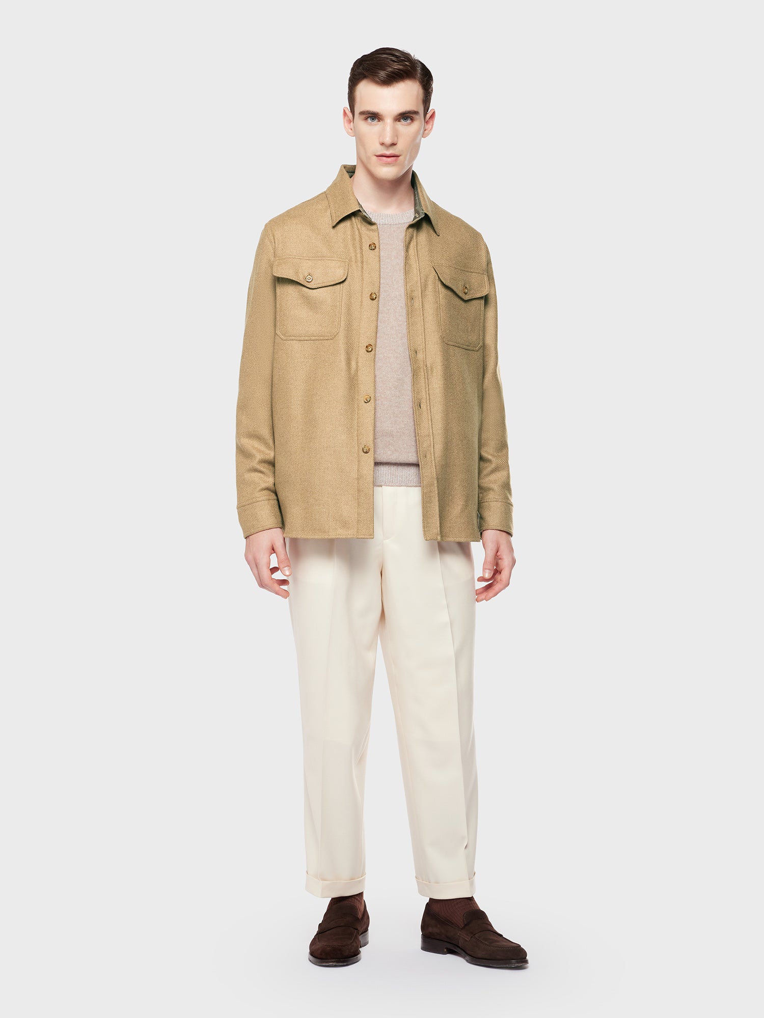 Caruso Menswear Abbigliamento Uomo Overshirt in lana e cashmere beige total look