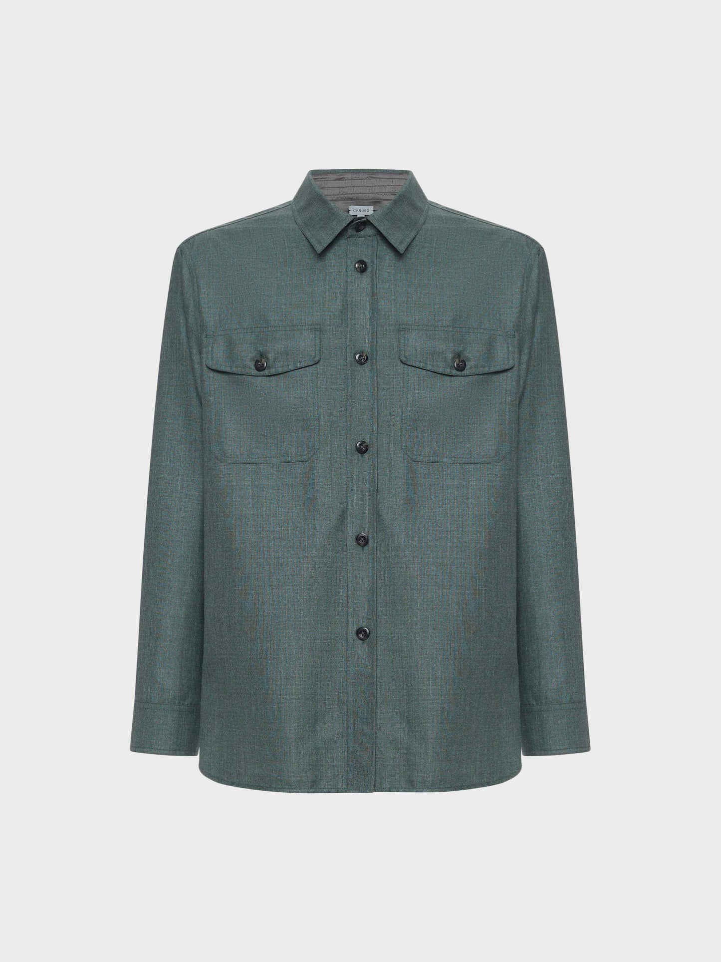 Caruso Menswear Abbigliamento Uomo Overshirt in lana, seta e lino verde still