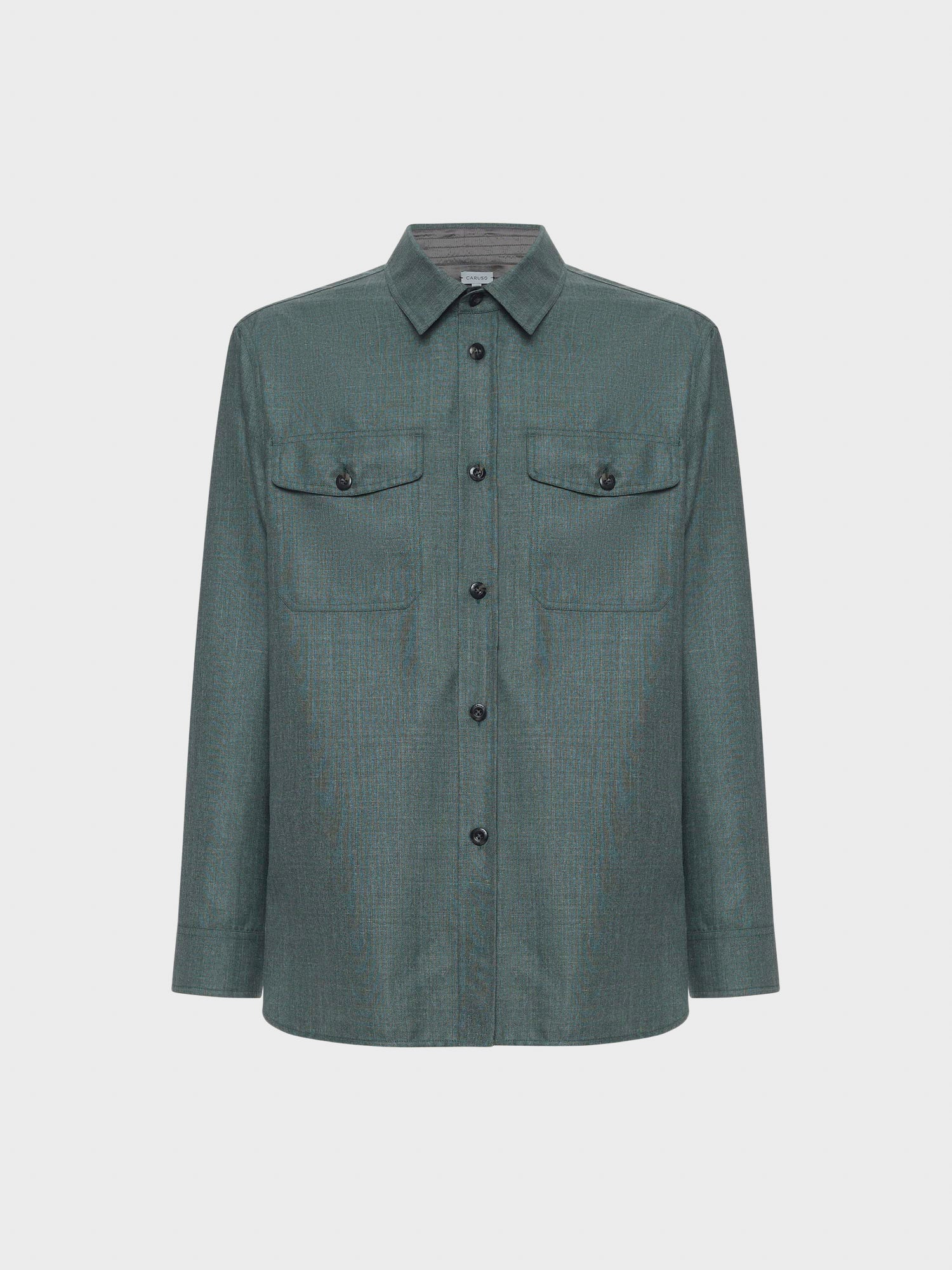 Caruso Menswear Abbigliamento Uomo Overshirt in lana, seta e lino verde still