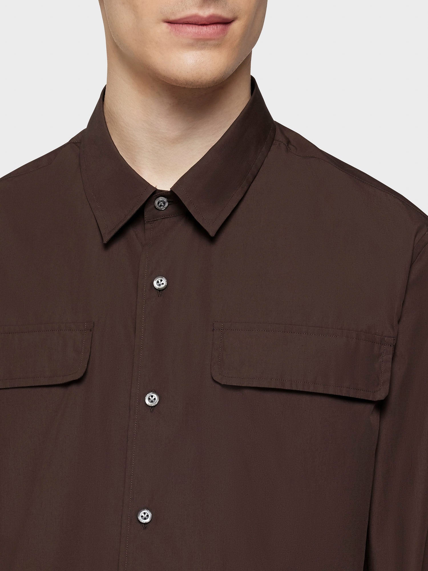 Caruso Menswear Abbigliamento Uomo Camicia in cotone marrone dettaglio camicia