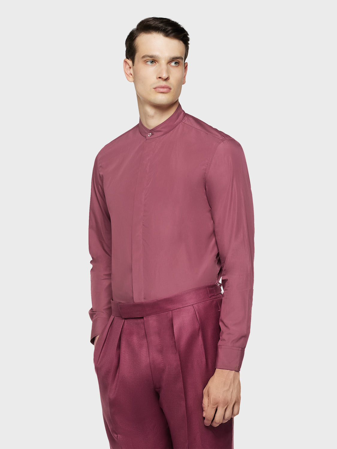 Caruso Menswear Abbigliamento Uomo Camicie Camicia coreana in cotone bordeaux look 1