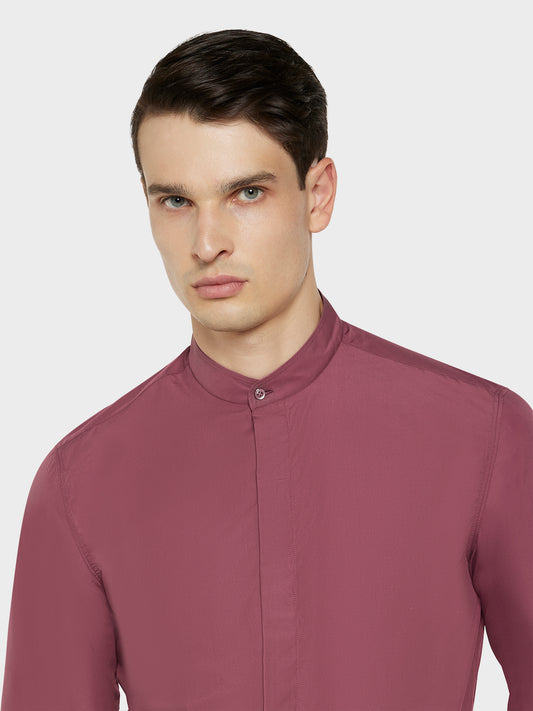 Caruso Menswear Abbigliamento Uomo Camicie Camicia coreana in cotone bordeaux look 5