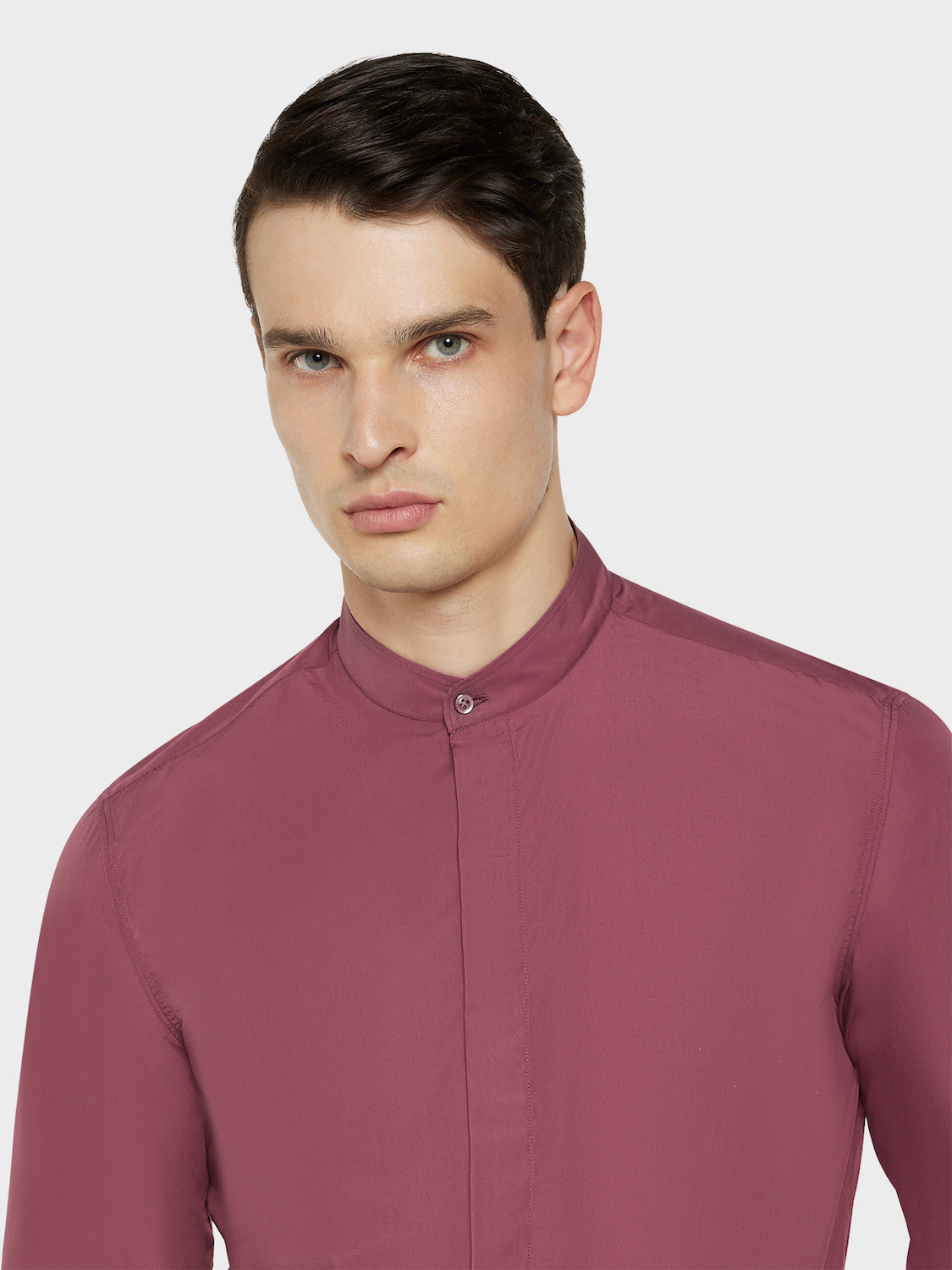 Caruso Menswear Abbigliamento Uomo Camicie Camicia coreana in cotone bordeaux look 5