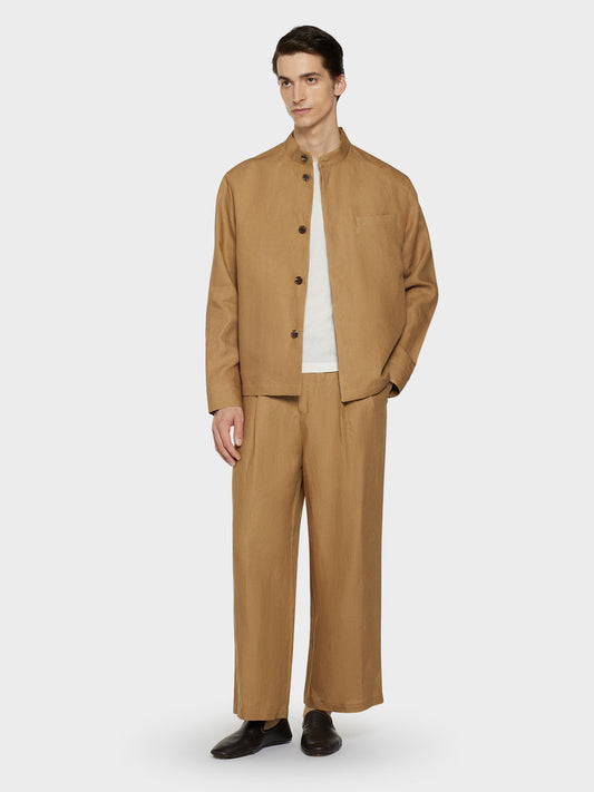 Caruso Menswear Abbigliamento Uomo Overshirt Overshirt in lino irlandese color cammello look 3