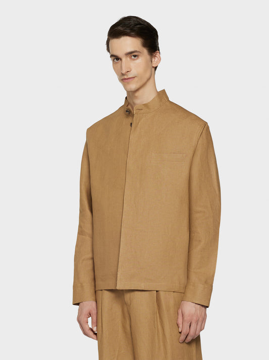 Camel overshirt in Irish linen