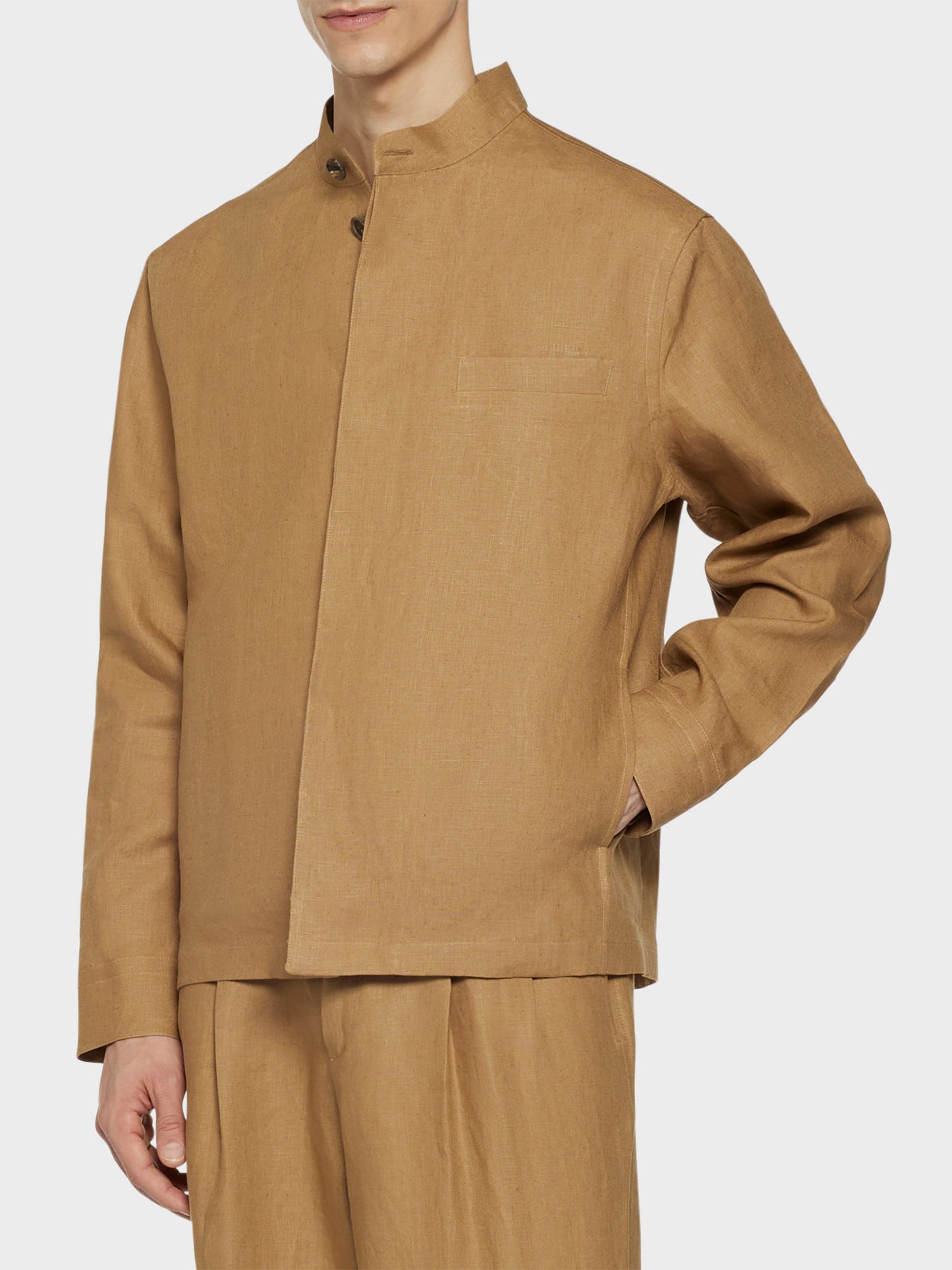 Camel overshirt in Irish linen