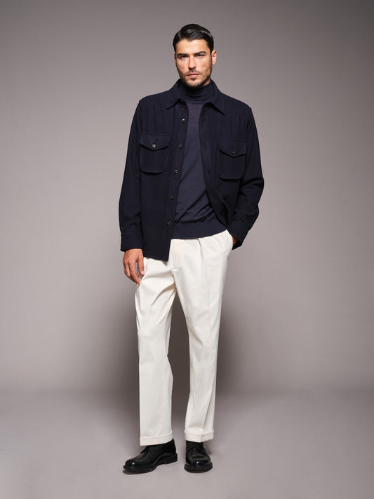 Overshirt in lana 180s' blu