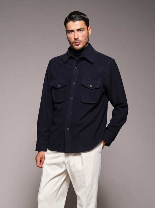 Overshirt in blue 180s' wool