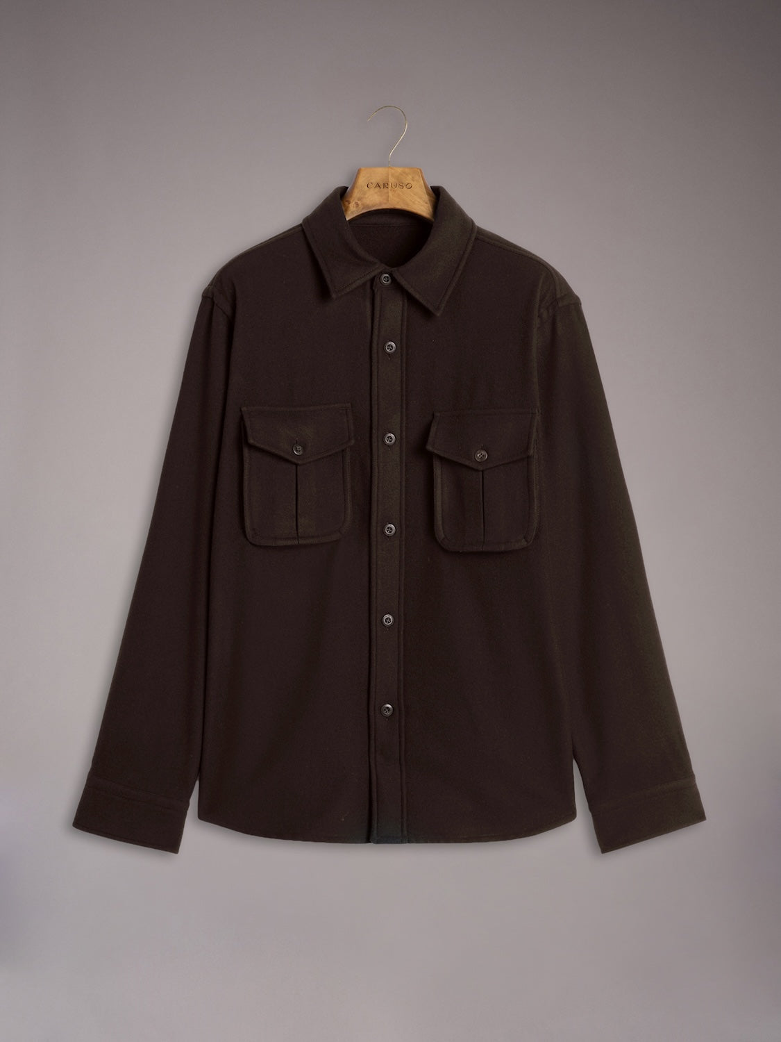 Overshirt in lana 180s' marrone scuro
