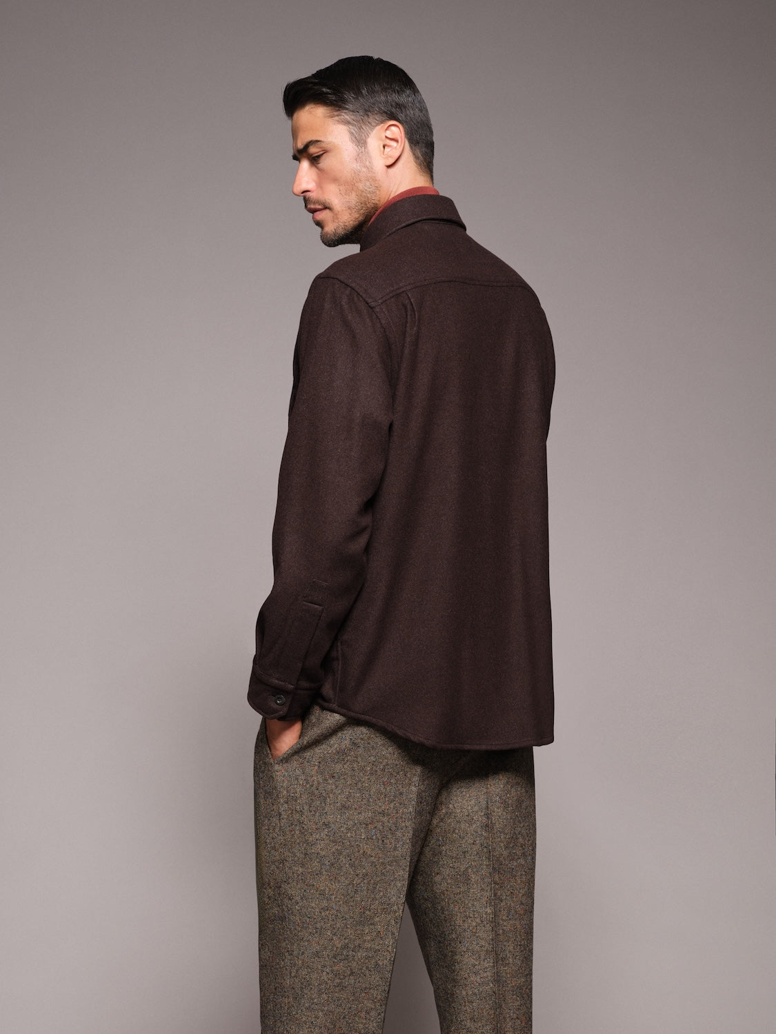 Overshirt in lana 180s' marrone scuro