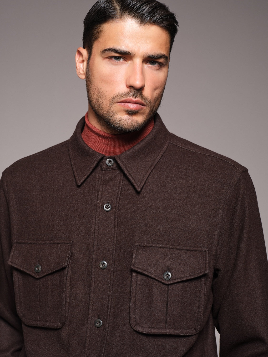 Overshirt in lana 180s' marrone scuro