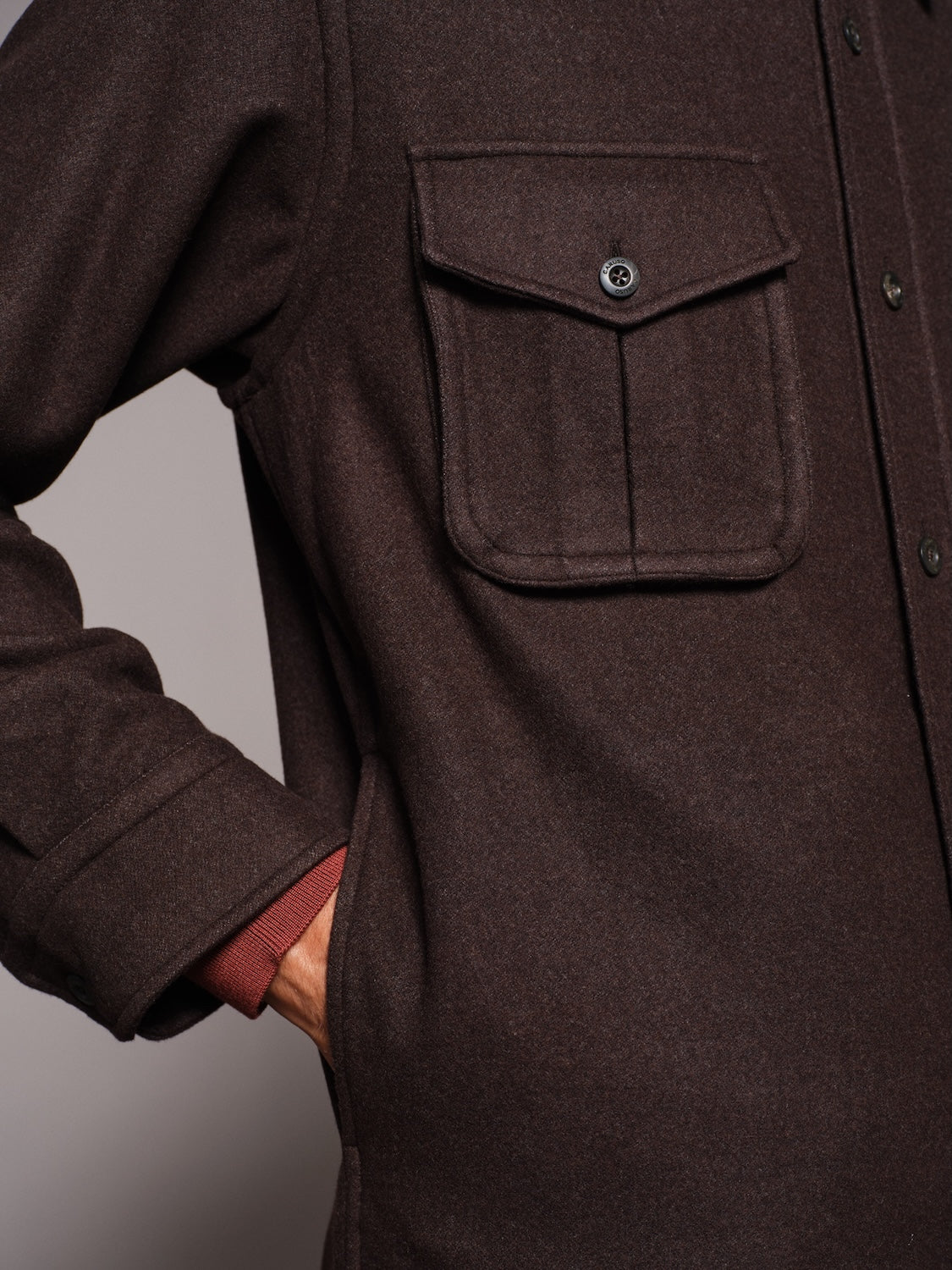 Overshirt in lana 180s' marrone scuro