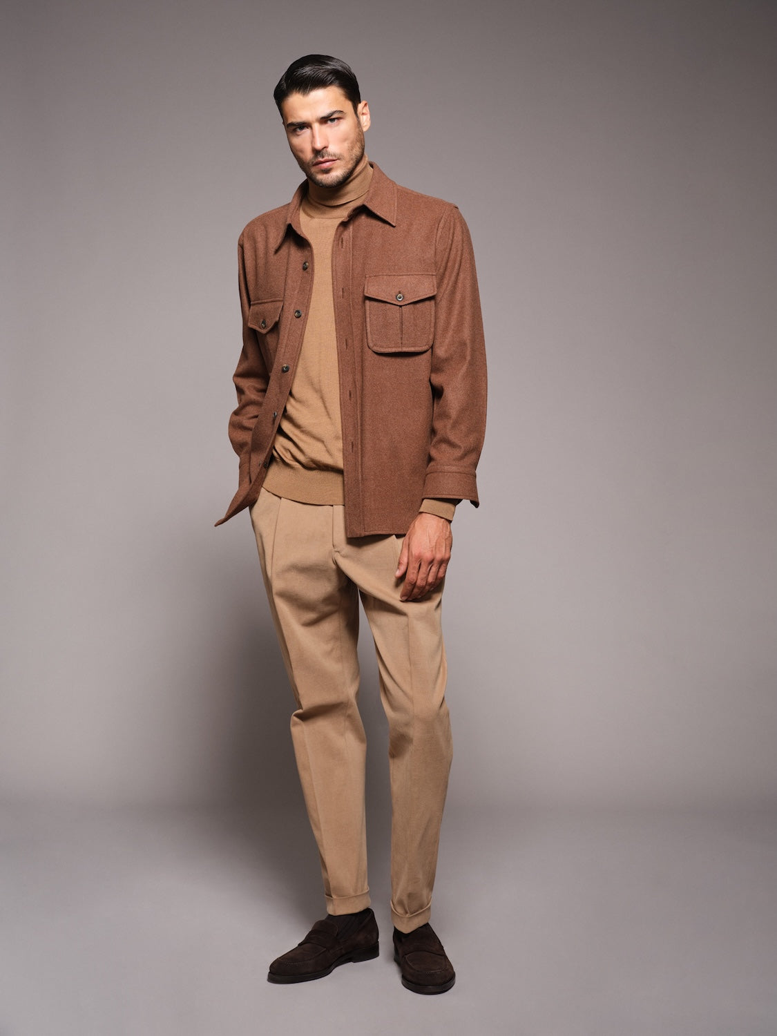 Overshirt in lana 180s' marrone tabacco