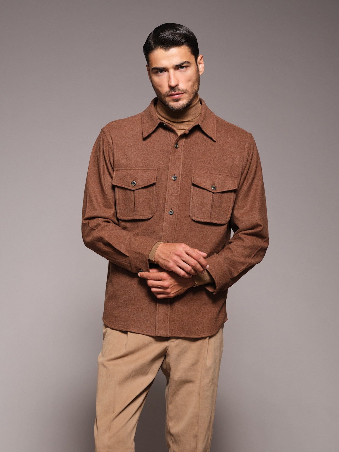Overshirt in lana 180s' marrone tabacco