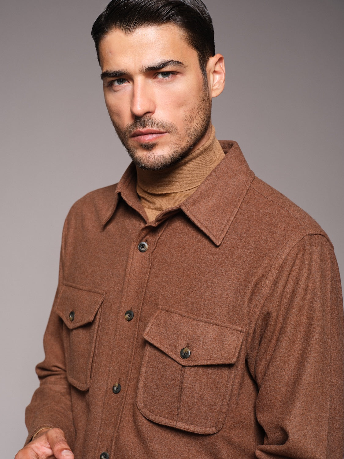 Overshirt in lana 180s' marrone tabacco