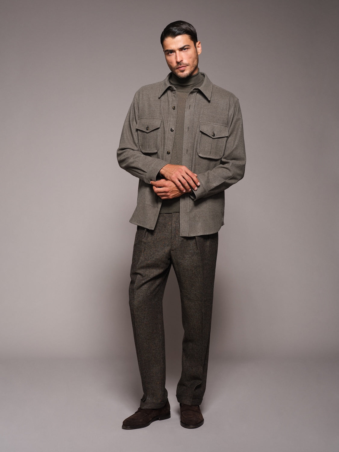 Overshirt in lana 180s' verde