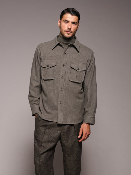 Overshirt in green 180s' wool