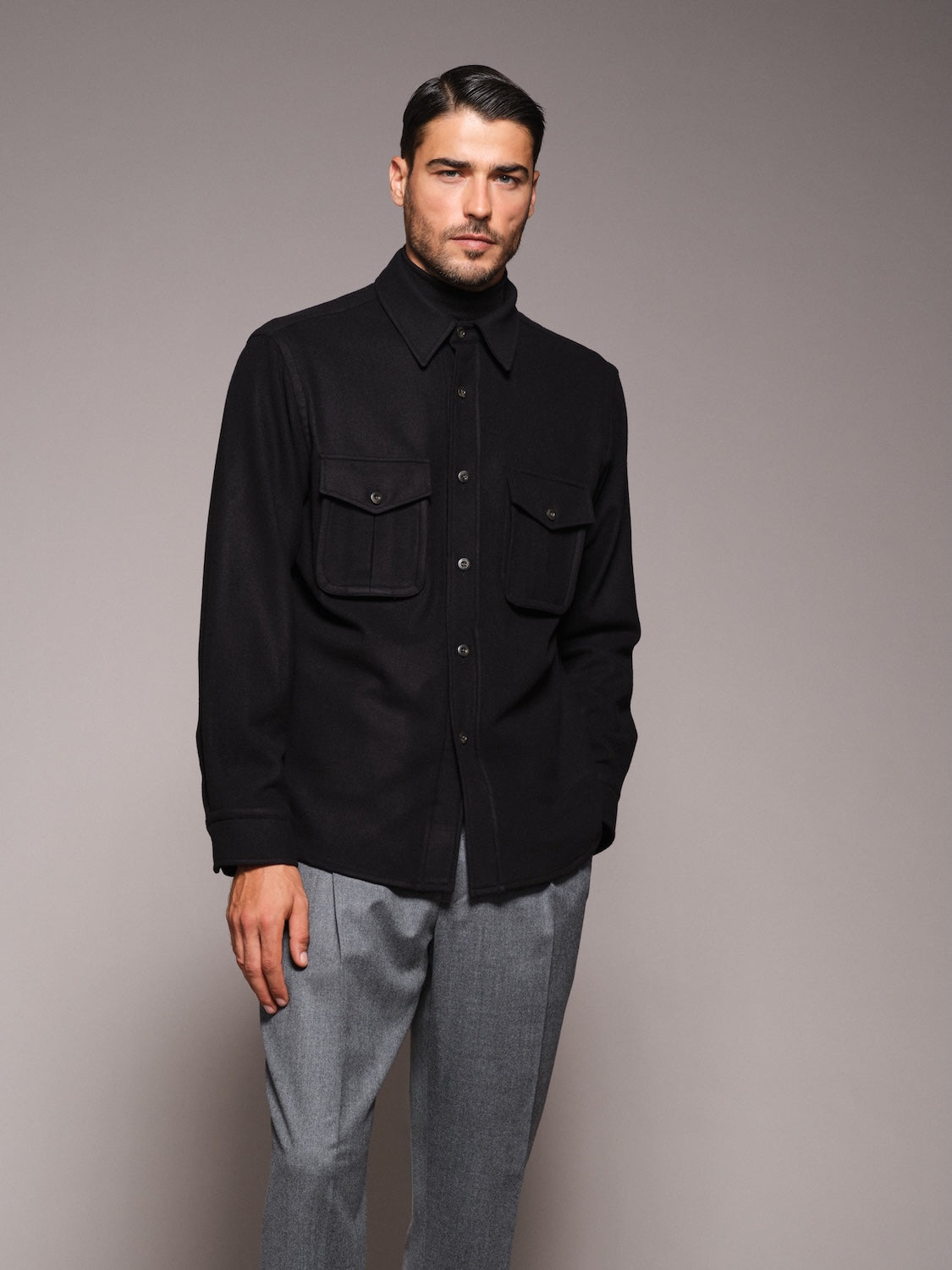 Overshirt in lana 180s' nera